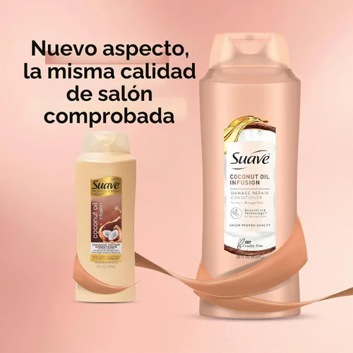 Vista 3 de Suave Acondicionador reparador de daños con aceite de coco, para cabello normal, seco y dañado, con infusión de aceite de coco puro, 28 onzas