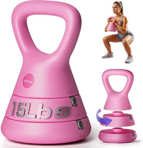 Vista 9 de Adjustable Kettlebell, 5lb 9lb 15lb Kettlebell Weights Set, Ergonomic Design & Wide-Handle for Home Gym, Full-Body Workouts Strength Training and
