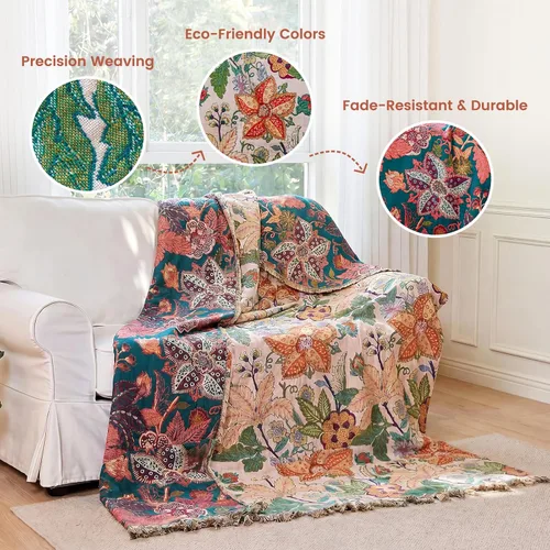 Vista 215 de MSGKV - Manta bohemia/primaveral de algodón para sofá y sala de estar, de gasa acogedora, de 50 x 60 pulgadas 50"x60" Cotton Throw, Woven Bird