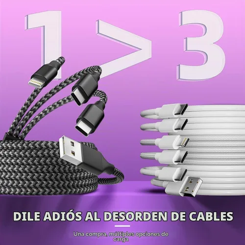 Vista 4 de MPATIBY - Cable de carga múltiple, doble tipo C Negro + gris