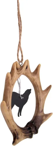 Vista 4 de Adorno de lobo de cuerno, decoración rústica de vacaciones, 3.75 pulgadas