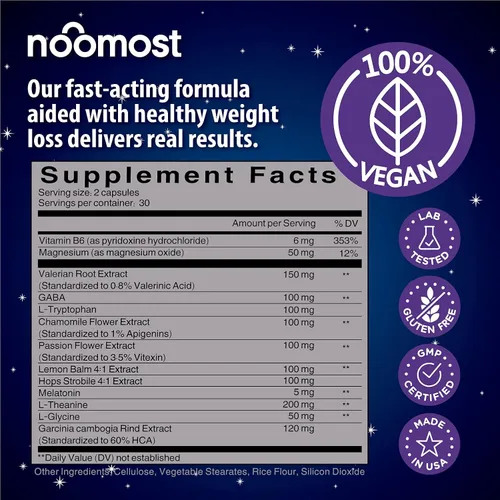 Vista 2 de NooMost Suplementos naturales para ayudar al sueño con magnesio, L, teanina y garcinia Pastillas para dormir para un sueño profundo y reparador