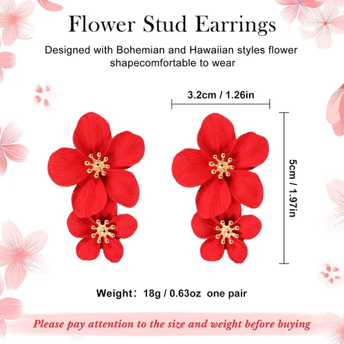 Vista 2 de 7 pares de aretes bohemios de flor para mujer, aretes de margarita en forma de flor con brote dorado