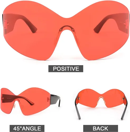 Vista 5 de Gafas de sol de gran tamaño para mujer y hombre, a la moda, sin marco, Y2K, de moda, escudo envolvente, gafas de sol