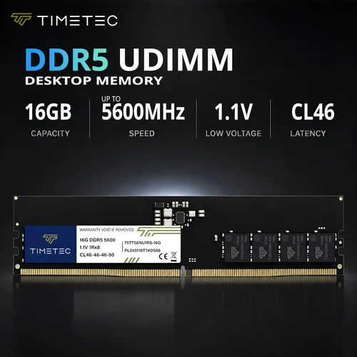 Vista 2 de Timetec 16GB DDR5 5600MHz PC5-44800 Sin búfer No ECC 1.1V CL46 1Rx8 Rango único 288 Pin UDIMM módulo de memoria RAM de escritorio de mejora
