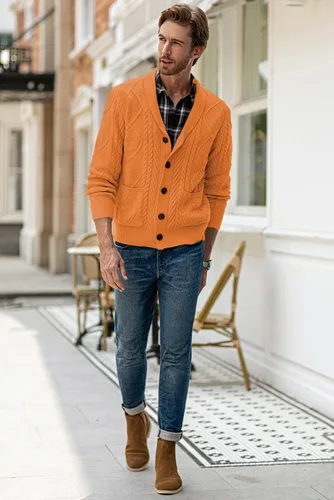 Vista 9 de JMIERR Men's Casual Long Sleeve Shawl Collar Buttons Down Cable Knit Cardigan Sweater with Pockets