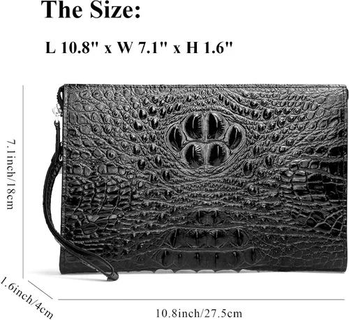 Vista 2 de Bolso de mano para hombre, bolso de cuero auténtico, bolso de mano, bolso de mano, bolso de sobre, cocodrilo en relieve, carteras personalizadas