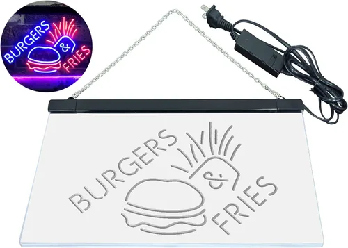 Vista 8 de ADVPRO Burgers & Fries Fast Food Open Shop - Letrero de neón LED de doble color, azul y rojo, 16 x 12 pulgadas, st6s43-i3192-br