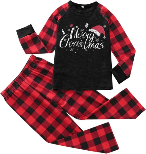 Vista 4 de Pijamas de Navidad para la familia 2022 pijamas a juego a cuadros, alce y Papá Noel, pijamas a juego para festival, vacaciones, juegos de ropa