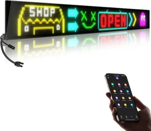 Vista 7 de Señal LED de desplazamiento de doble fila, panel de matriz LED flexible programable, control por aplicación Bluetooth, texto DIY, patrones