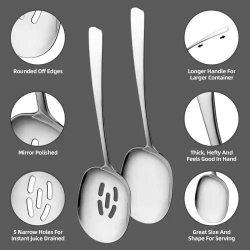 Vista 3 de SOLEADER Juego de cucharas de servir extra grandes de 12 piezas, cuchara de servir ranurada de acero inoxidable grado alimenticio 18/8 de 30,5 cm