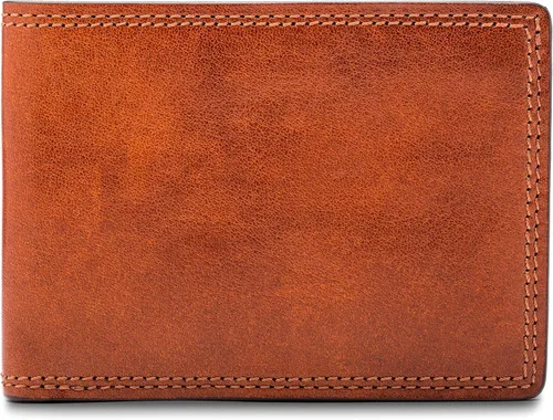 Vista 6 de Bosca Billetera pequeña de cuero plegable para hombre, Ámbar, Colección Dolce - Cartera pequeña plegable