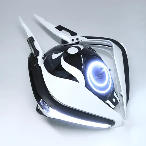 Vista 4 de Máscara de cosplay punk para adultos, máscara LED, tecnología punk futurista, cosplay, Halloween, accesorios para fiestas y festivales de música