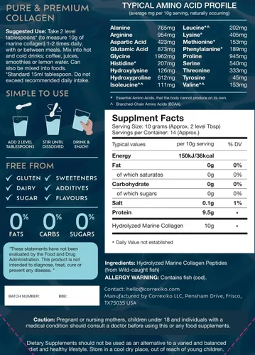 Vista 8 de CORREXIKO Suplemento en polvo de colágeno marino sin sabor – 10,000 mg de péptidos de colágeno doblemente hidrolizados por porción – formulado