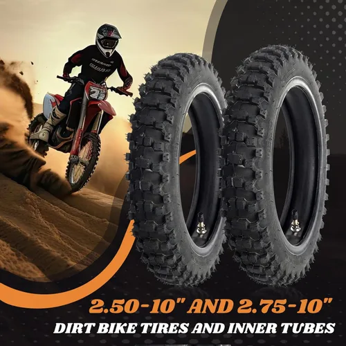 Vista 2 de AR-PRO (2 juegos) Neumáticos y tubos interiores para motocross de 2.50-10 pulgadas y 2.75-10 pulgadas, neumáticos y tubos delanteros de 2.50-10