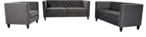 Vista 9 de Container Furniture Direct Sofá clásico de oficina tapizado de terciopelo de tres plazas con capitoné, cómodo sofá de oficina para espacios grandes