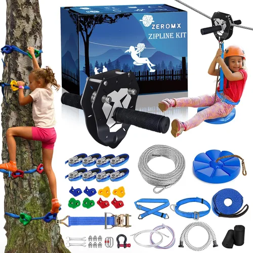 Vista 9 de Kit de línea de zíper de 110 pies para niños y adultos, hasta 360 libras - Carrito removible actualizado, asiento acolchado, arnés de seguridad