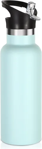 Vista 17 de Volhoply Botella de agua aislada para niños de 17 onzas, botellas de agua de acero inoxidable con tapa con pajilla, botella de agua de metal al