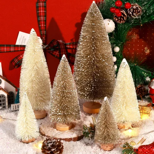 Vista 9 de 6 piezas de mini árboles de Navidad decorativos de cepillo para botellas, árboles de Navidad artificiales de mesa para interiores y exteriores, Verde