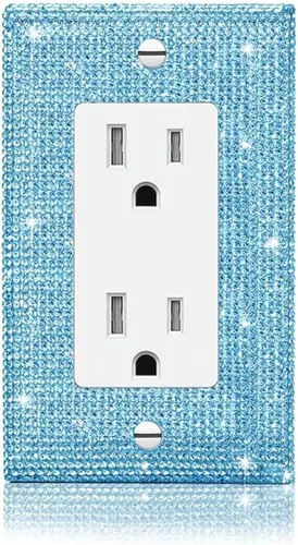 Vista 16 de Placa decorativa de interruptor de luz con diamantes de imitación brillantes en rosa y plata, cubierta de placa de pared con diamantes de imitación
