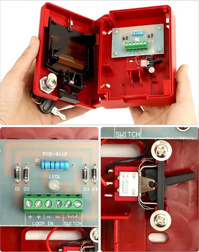 Vista 3 de QWORK Estación de Alarma de Sonido y Luz de Emergencia con Cable, Sirena Estroboscópica de Cuerno de 12 / 24V CC con Botón de Alarma de Pánico