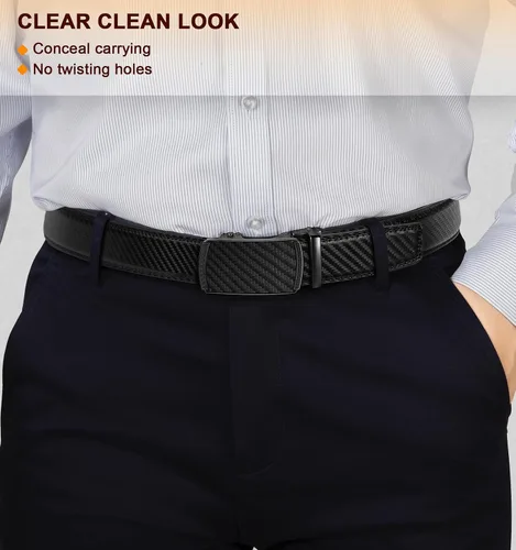 Vista 7 de BULLIANT Cinturones para Hombre Paquete de 2, Cinturón Deslizante de Trinquete Ajustable Para Regalo Hombres Vestido Casual 1 38", Corte para Ajustar