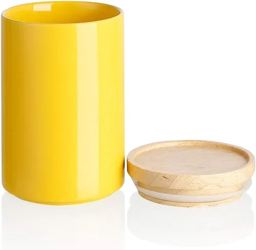 Vista 47 de Recipientes de cocina Sweejar, tarro de almacenamiento de cerámica para alimentos, recipientes apilables con tapa hermética de madera para servir