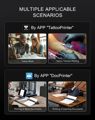 Vista 5 de RHEIN Impresora de plantillas de tatuajes T106Z-US Impresora térmica inalámbrica 2500mAh 300 dpi A4 papel de transferencia de tatuajes 10 piezas