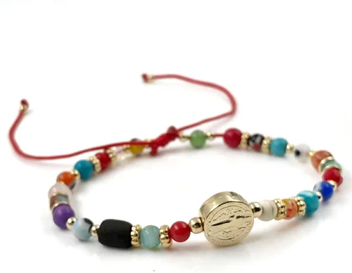 Vista 3 de St Benedict Genuine Azabache Jet Stone and Colorful Evil Eye Beads Red String Bracelet for Women