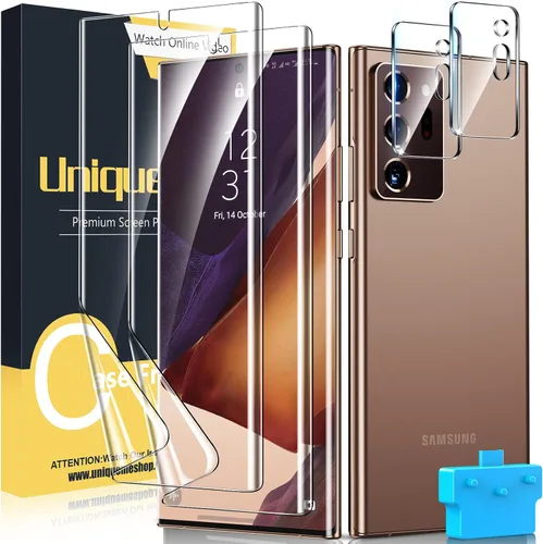 Vista 10 de [Paquete de 3+2] Unique Me compatible con Samsung Galaxy S10 de cobertura completa, protector de pantalla de TPU flexible y protector de lente