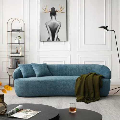 Vista 12 de ERYE - Moderno sofá curvado para sala de estar, sofá curvado de gran tamaño, cómodo sofá de felpa con 4 almohadas para el hogar, apartamento Beige