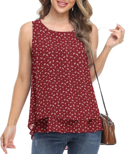 Vista 2 de Jouica - Camiseta de gasa sin mangas para mujer, blusa casual de doble capa estilo túnica