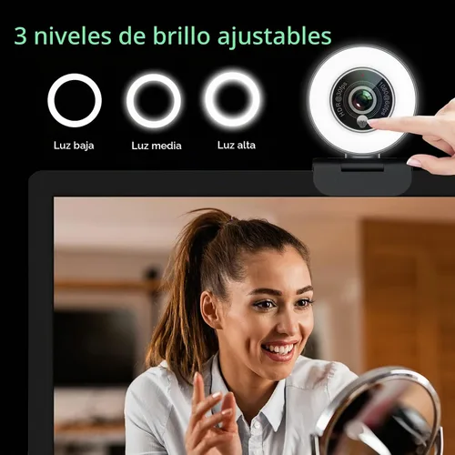 Vista 3 de Angetube Cámara web 1080p con luz de anillo para transmisión, cámara web