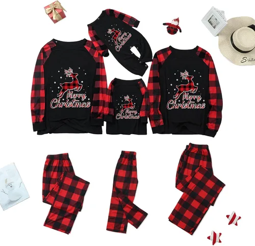 Vista 2 de Pijamas de Navidad a juego para la familia, conjunto de pijamas de Navidad a cuadros, pijamas a juego para la familia