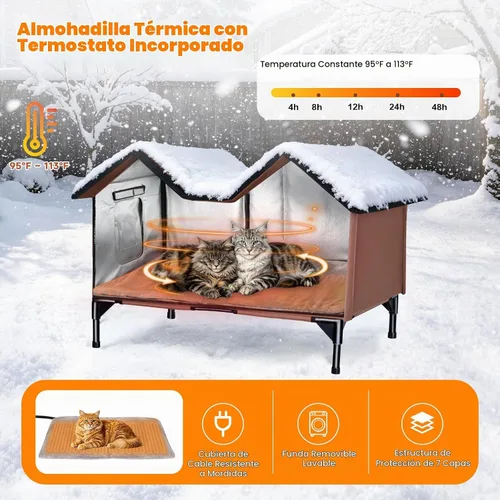 Vista 2 de Casa para gatos extra grande con calefacción para gatos exteriores, refugio de invierno aislado a la intemperie con almohadilla térmica termostática