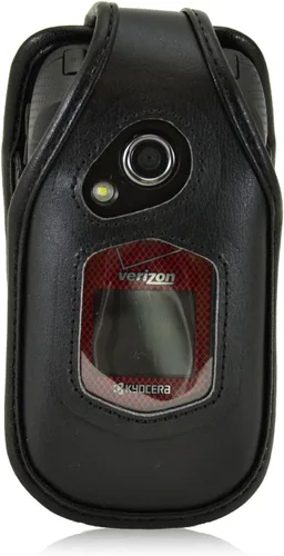Vista 2 de Turtleback Funda ajustada para Kyocera DuraXV Flip Phone Negro Cuero Giratorio Clip de Cinturón Desmontable