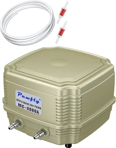 Vista 9 de Pawfly Bomba de aire de acuario de 254 GPH Bomba aireadora de oxígeno silenciosa ajustable con control de flujo de aire multipuerto, divisor