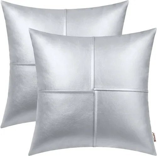 Vista 15 de BRAWARM Fundas de almohada de cuero sintético de 16 x 16 pulgadas, paquete de 2 fundas de almohada de cuero rojo profundo, fundas de almohada