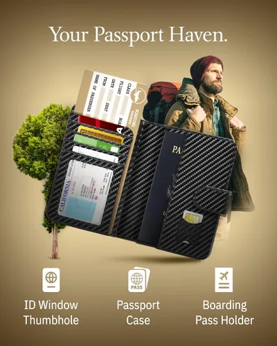 Vista 9 de Funda para pasaporte con bloqueo RFID, funda de cuero hecha a mano para pasaporte, organizador de documentos de viaje para hombres y mujeres, Azul