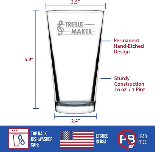 Vista 4 de Custom Treble Maker Pint Glass for Teachers Music Lover Gift - 16 oz