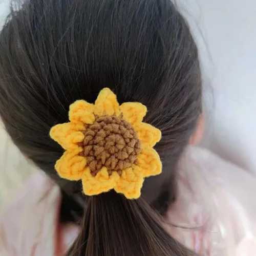 Vista 5 de Juego de 2 unidades de gomas para el pelo para niñas, hechas a mano de algodón, con diseño de girasol, flores amarillas elásticas, encantadores
