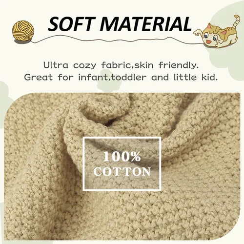 Vista 5 de Peecabe Suéter de punto trenzado de algodón para bebé, niña, niño, sudadera de manga larga con cuello redondo para primavera