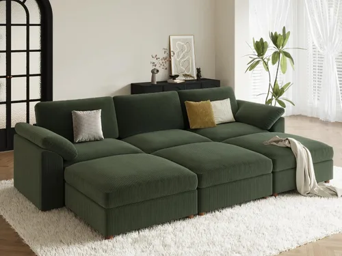 Vista 78 de EASE MOOSE Sofá modular verde seccional de gran tamaño en forma de L Pana verde