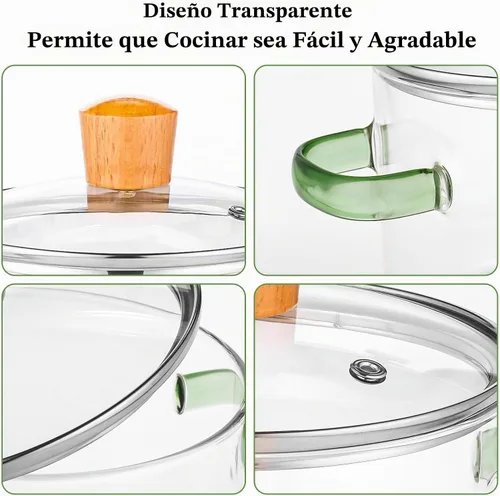 Vista 7 de Olla de cocina de vidrio de 2 L, 68 oz/67.6 fl oz Resistente al calor, sin BPA, fácil limpieza, seguro para horno, lavavajillas, estufa de gas