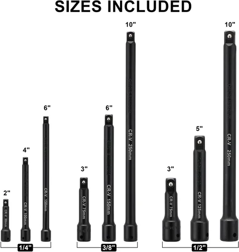 Vista 3 de Mayouko Juego de barras de extensión de 1/4", 3/8", 1/2", CR-V, 9 barras de extensión de enchufe para áreas estrechas y profundas