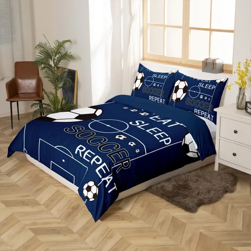 Vista 3 de jejeloiu Juego de ropa de cama de fútbol para niños, tamaño individual, juego de funda de edredón de fútbol para niños y niñas, funda de edredón