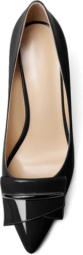 Vista 3 de AUMOTED Zapatos de tacón de cuña para mujer, con punta puntiaguda, tacones de lazo de tacón alto, zapatos de vestir clásicos para oficina, boda