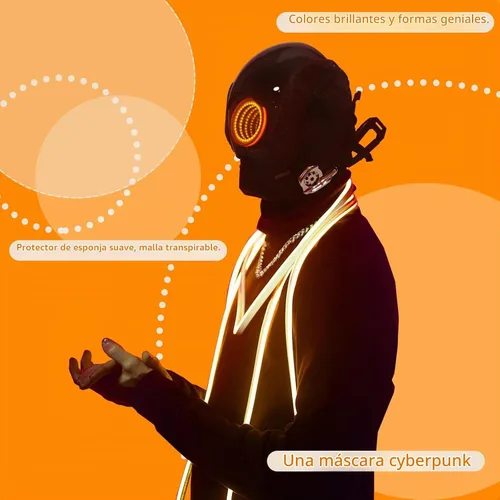 Vista 4 de foymi Máscara de casco punk - Máscara futurista con luces de espejo infinito, máscara Techwear, disfraz de cosplay