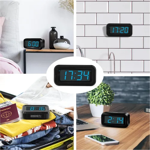 Vista 7 de KWANWA Reloj Despertador, Reloj Digital, Pantalla Constantemente de Dígitos LED Azules de 1.2'', Funciona con Baterías, Repetición, Reloj de Pared