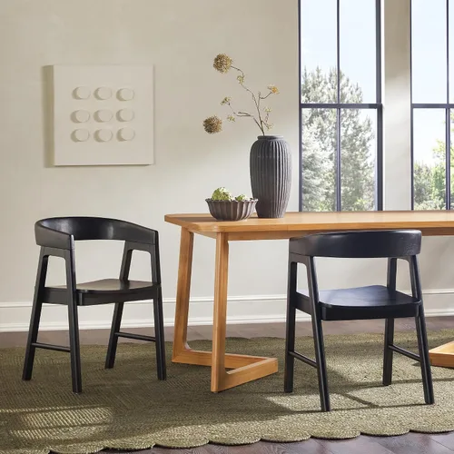 Vista 2 de Walker Edison Ezra - Silla de comedor moderna de madera maciza con respaldo redondeado, color negro (juego de 2)